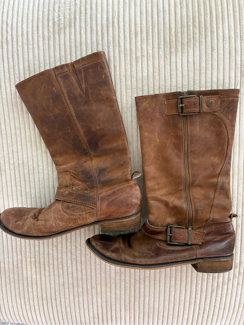 Gianni Bini Brown Leather Mid-Calf Buckle Boots